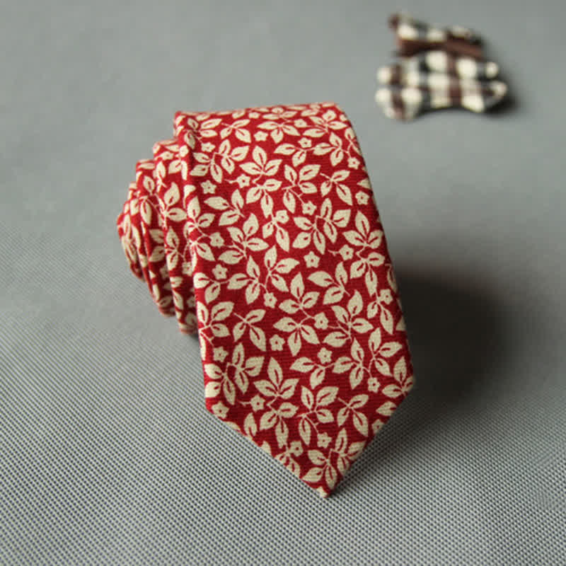 Cravate décontractée en coton à motif floral pour homme