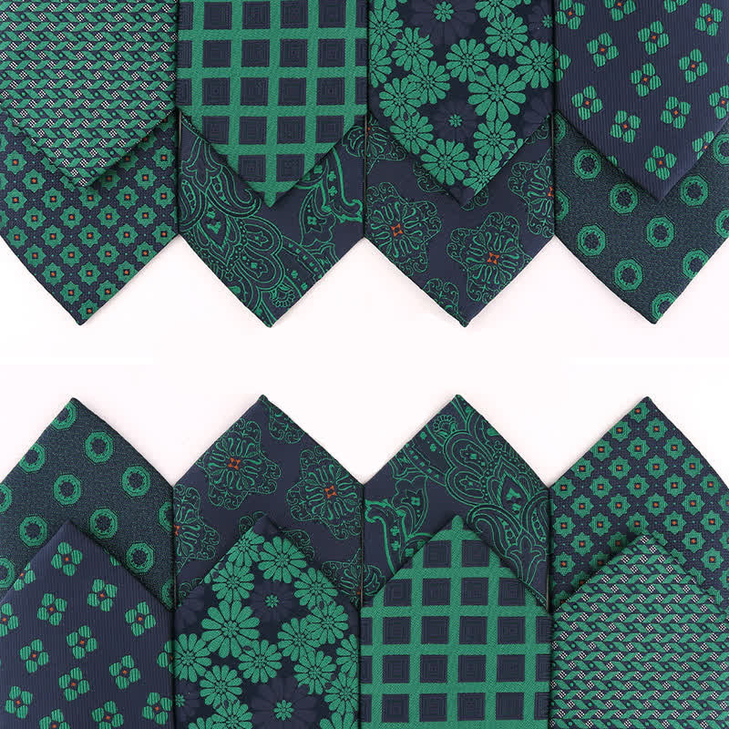 Cravate à carreaux fleuris pour homme, série vert foncé