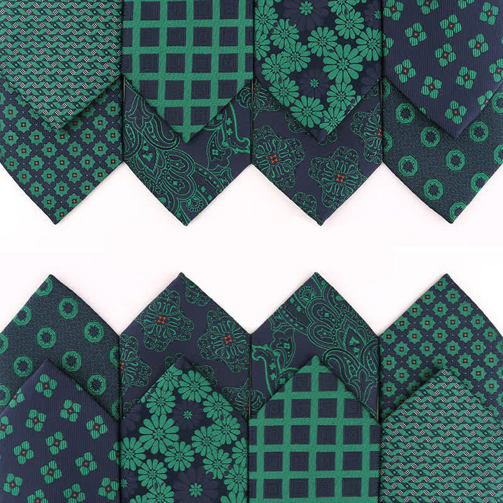 Cravate à carreaux fleuris pour homme, série vert foncé
