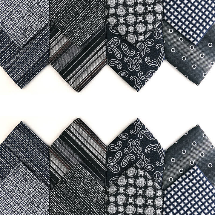 Cravate pour homme série gris foncé à rayures et pois cachemire