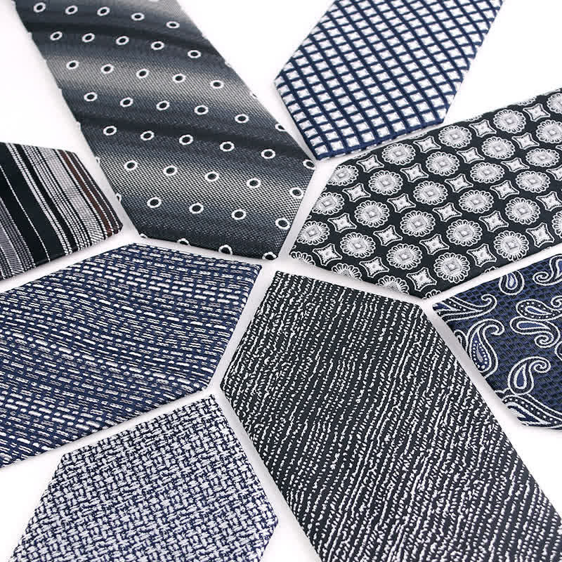 Cravate pour homme série gris foncé à rayures et pois cachemire