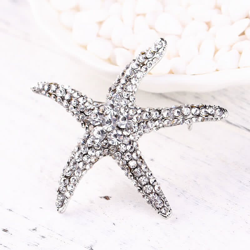 Broche en strass scintillante pour femme en forme d'étoile de mer