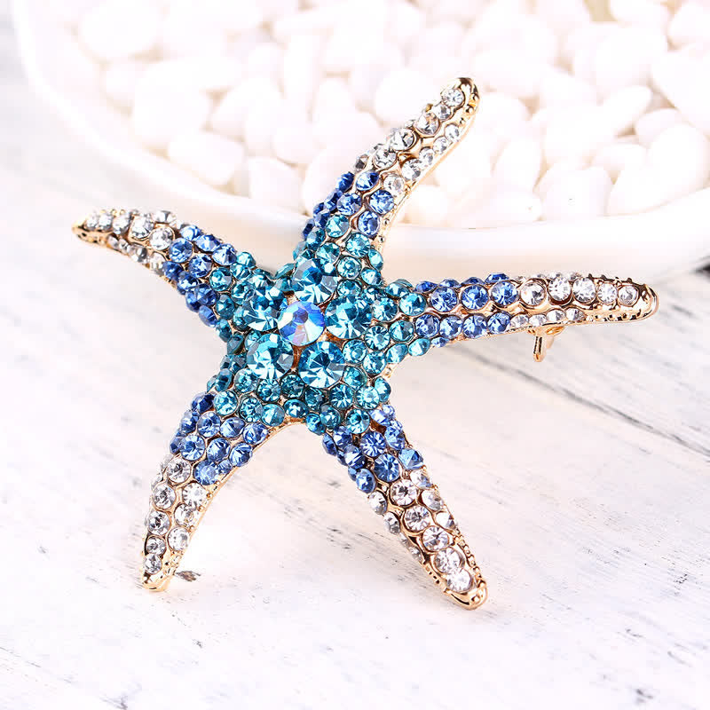 Broche en strass scintillante pour femme en forme d'étoile de mer