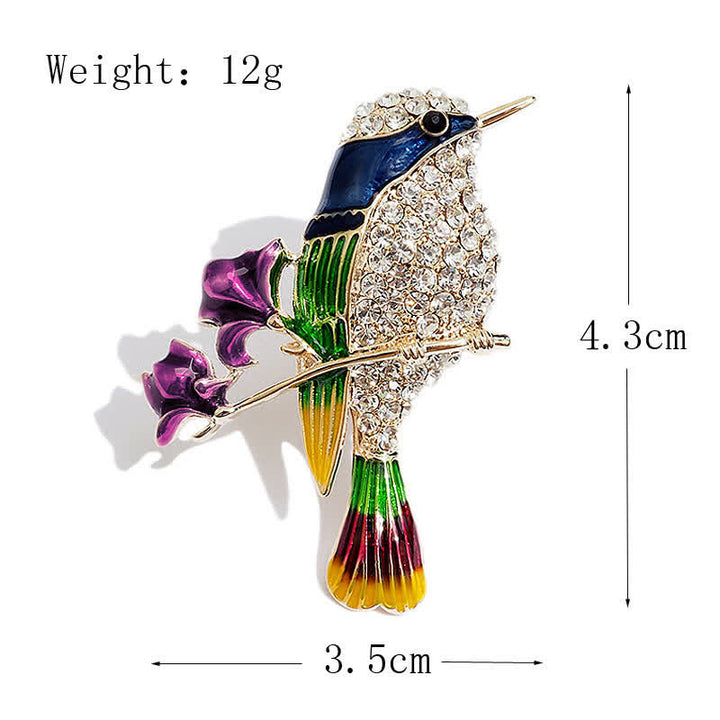 Broche en émail et strass pour femme en forme d'oiseau rose pie