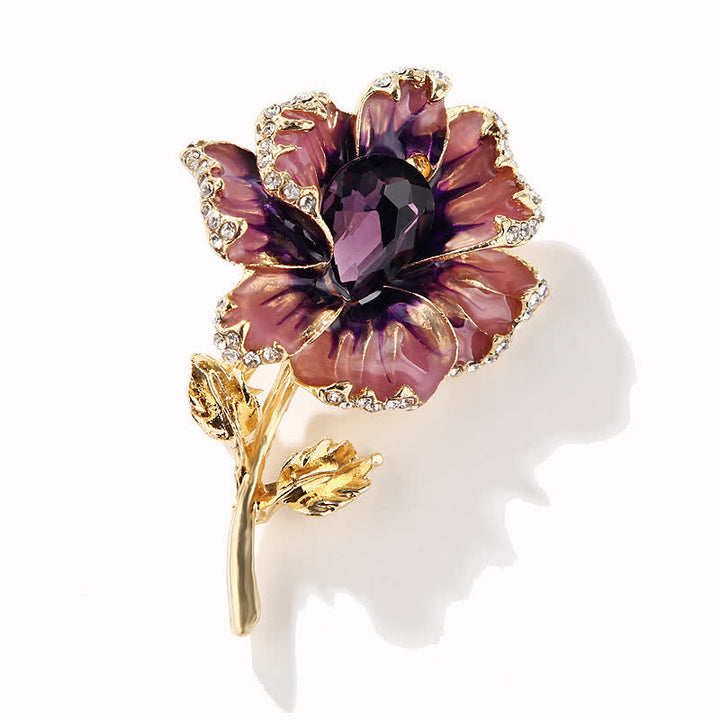 Broche exquise en forme de fleur en cristal émaillé pour femme