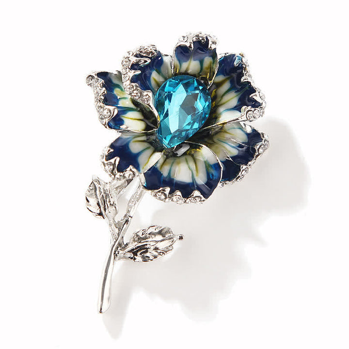 Broche exquise en forme de fleur en cristal émaillé pour femme