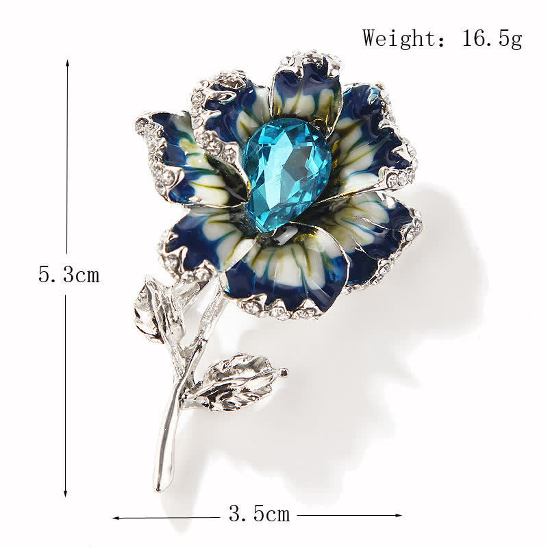 Broche exquise en forme de fleur en cristal émaillé pour femme