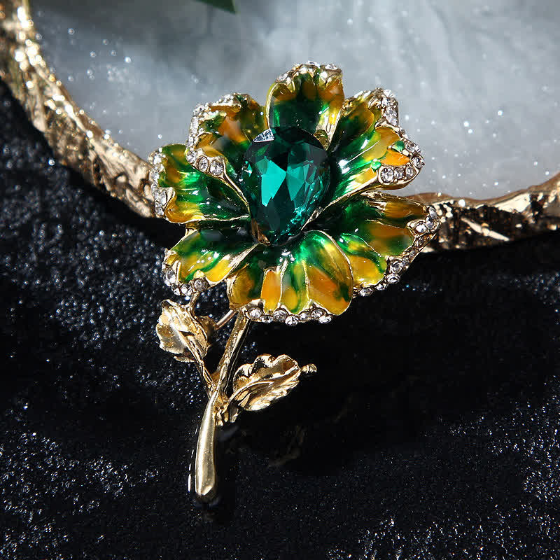 Broche exquise en forme de fleur en cristal émaillé pour femme