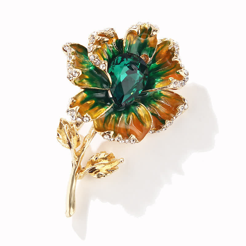Broche exquise en forme de fleur en cristal émaillé pour femme