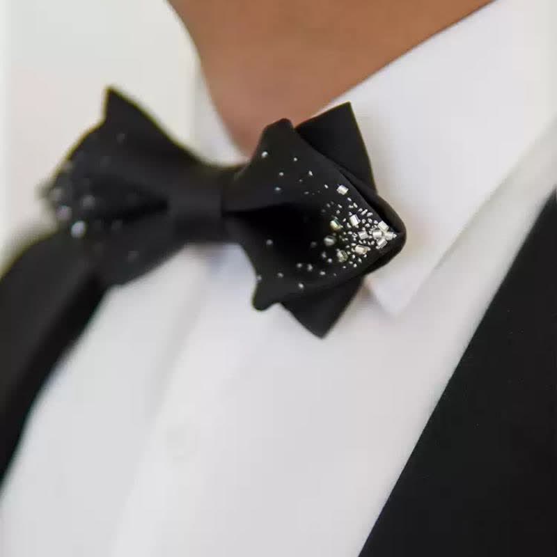 Nœud papillon pointu double épaisseur en fil d'argent noir pour homme