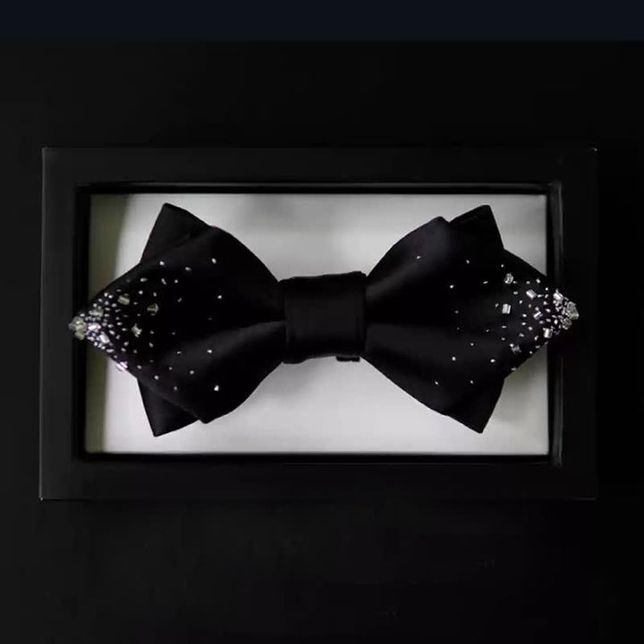 Nœud papillon pointu double épaisseur en fil d'argent noir pour homme