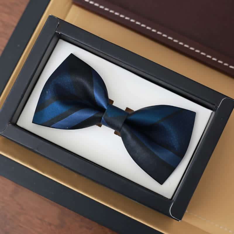 Noeud papillon à rayures bleu acier pour homme, marine noble