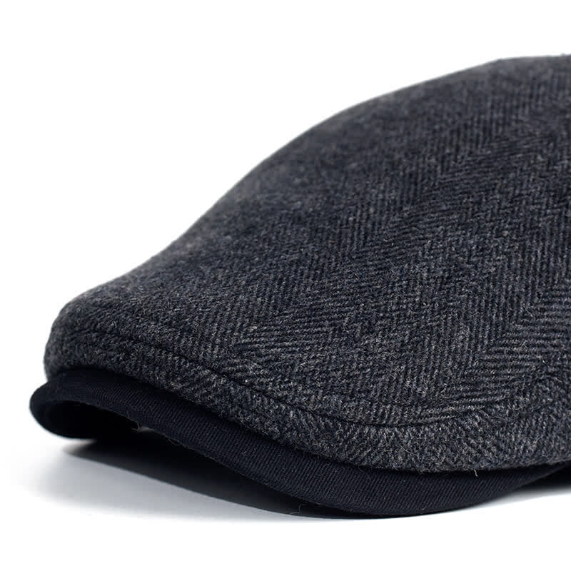 Béret plat épais et chaud en laine à chevrons pour l'hiver