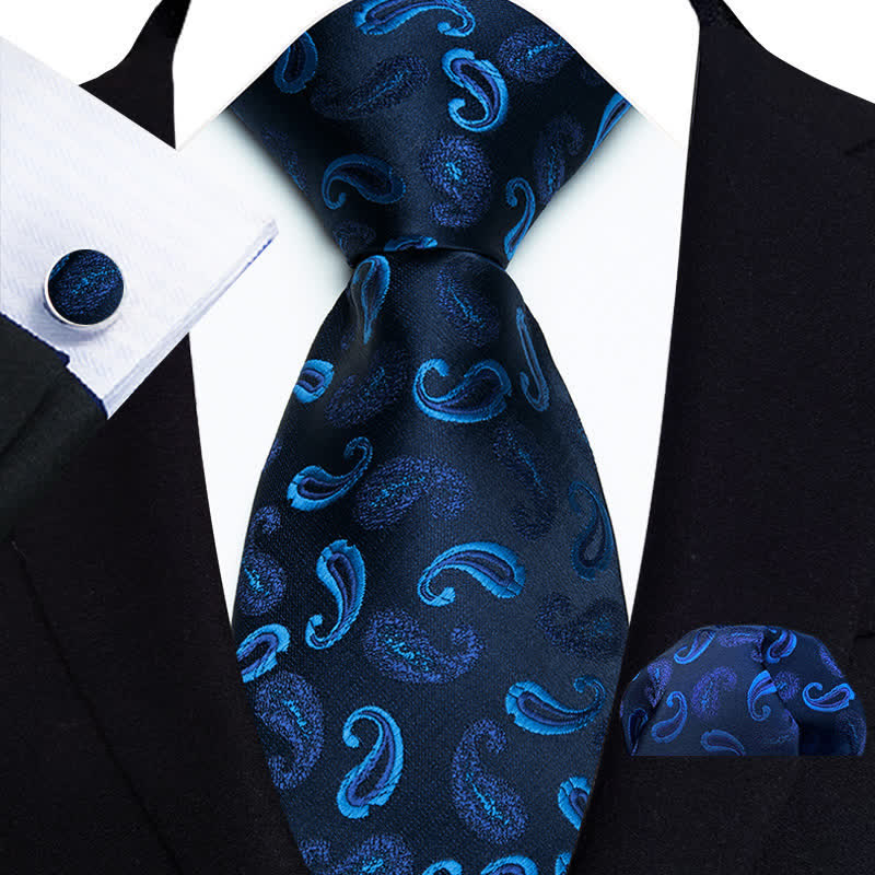 Lot de 3 cravates élégantes à motif cachemire bleu roi pour homme