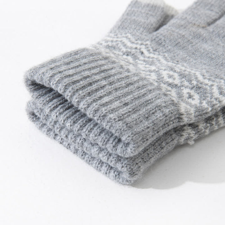 Gants tricotés en velours chauds à imprimé vague pour écran tactile
