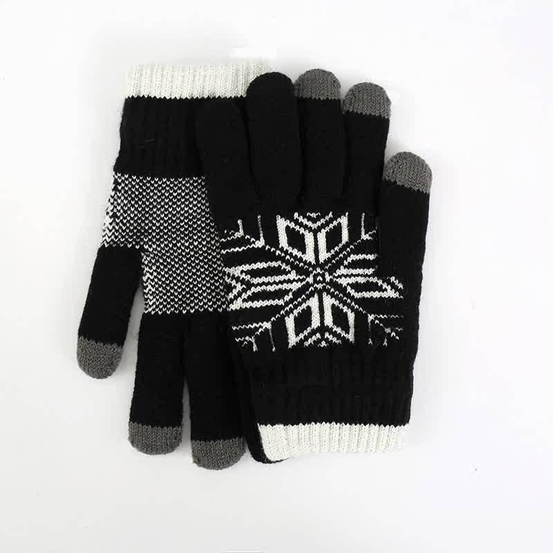 Gants tricotés épais d'hiver à motif flocon de neige