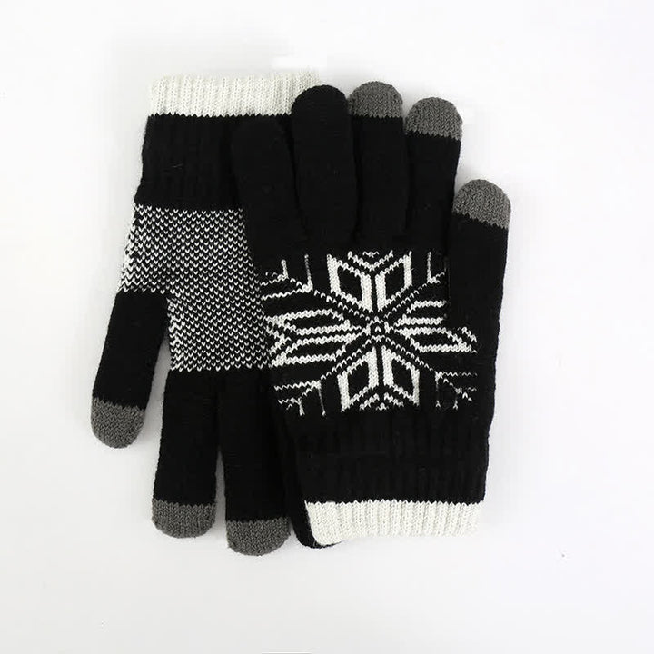 Gants tricotés épais d'hiver à motif flocon de neige
