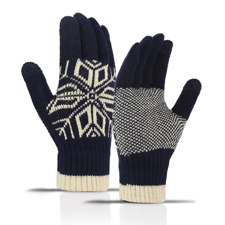 Gants tricotés épais d'hiver à motif flocon de neige