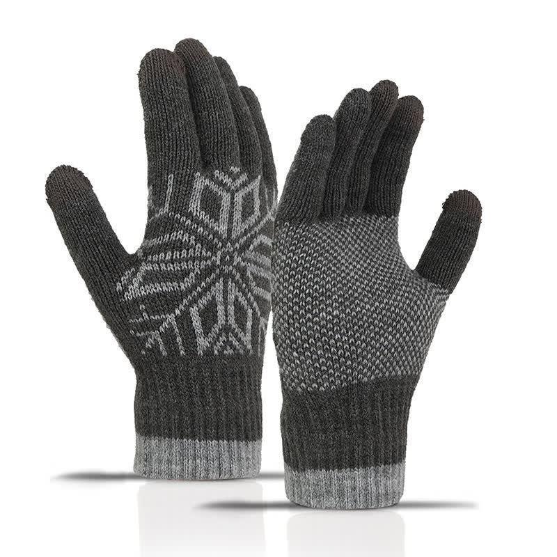 Gants tricotés épais d'hiver à motif flocon de neige