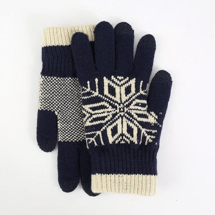 Gants tricotés épais d'hiver à motif flocon de neige