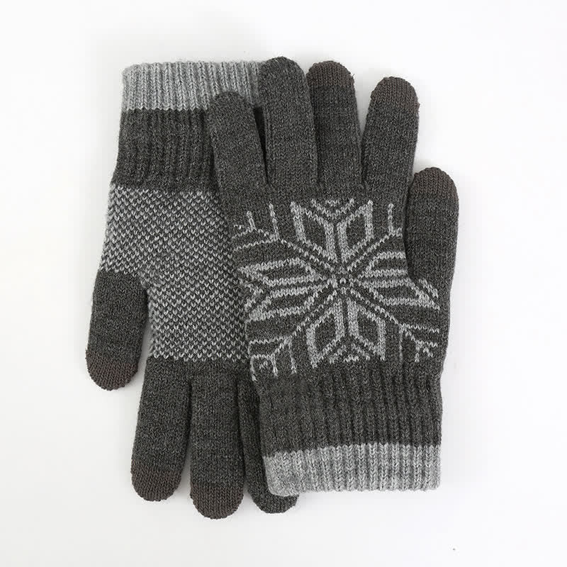 Gants tricotés épais d'hiver à motif flocon de neige