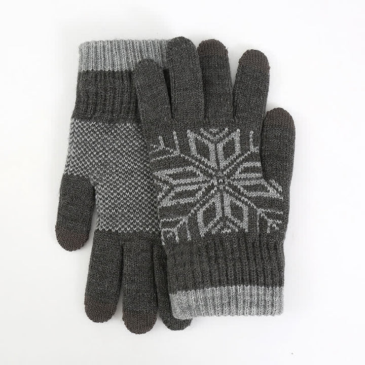 Gants tricotés épais d'hiver à motif flocon de neige
