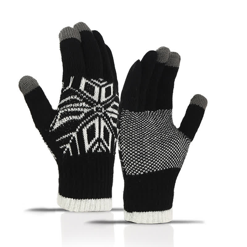 Gants tricotés épais d'hiver à motif flocon de neige