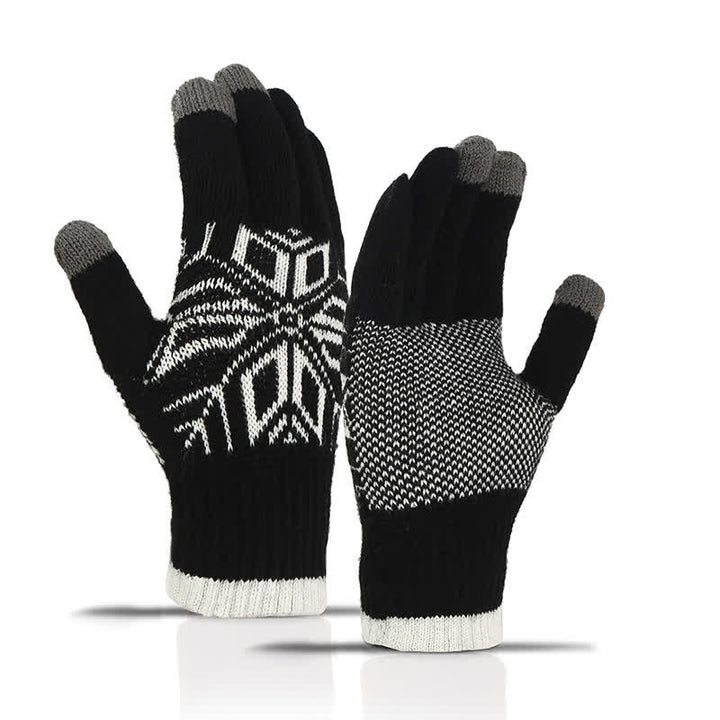 Gants tricotés épais d'hiver à motif flocon de neige