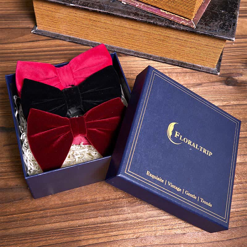 Lot de 3 nœuds papillon surdimensionnés en velours de la série Red