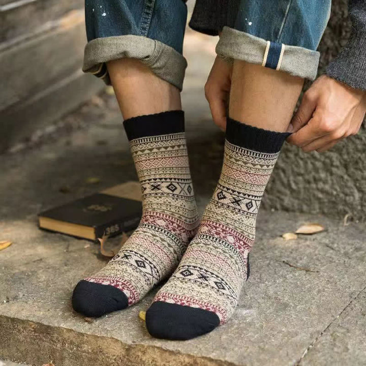 Chaussettes ras du cou à petits motifs de losanges de style ethnique pour homme