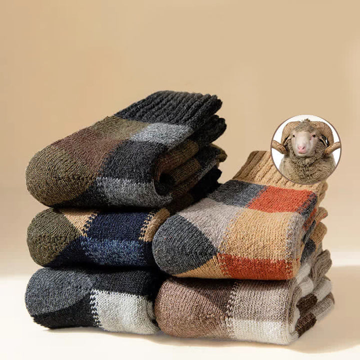 Chaussettes mi-mollet en laine épaisse à blocs de couleurs