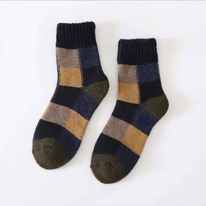 Chaussettes mi-mollet en laine épaisse à blocs de couleurs