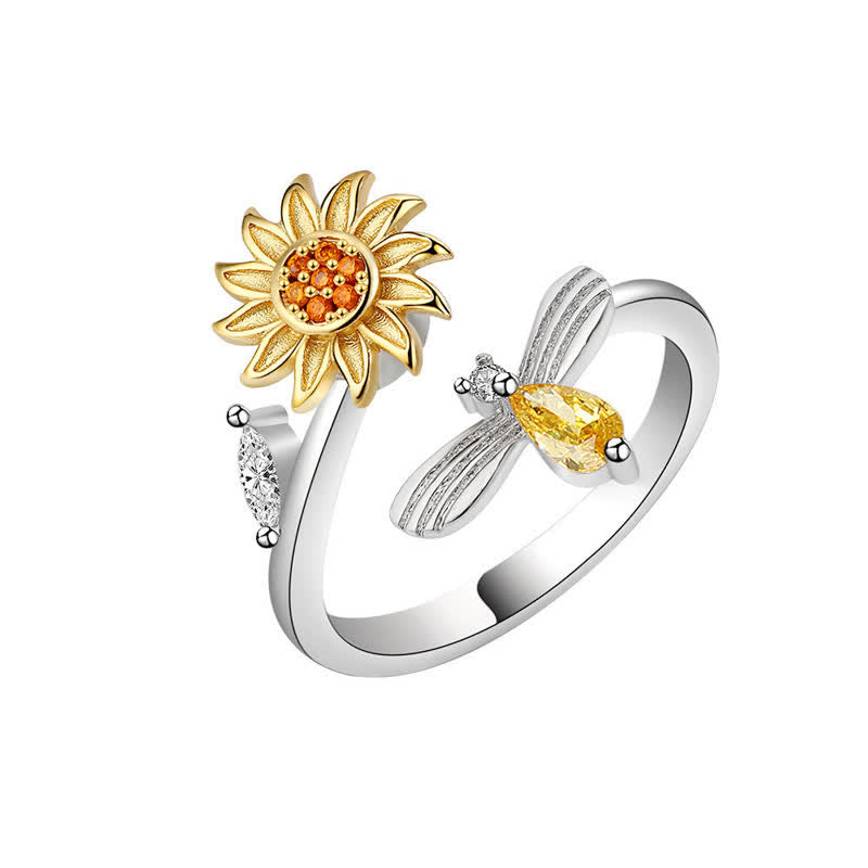 Bague réglable Fidget Spinning Tournesol Rose Abeille