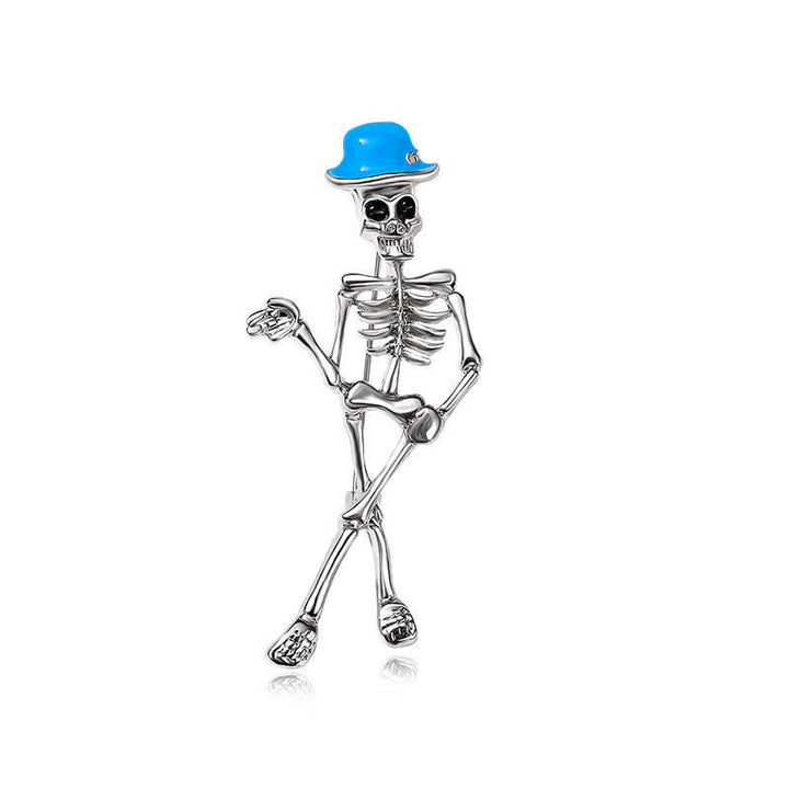 Broche en émail représentant un crâne de squelette horrifique et cool