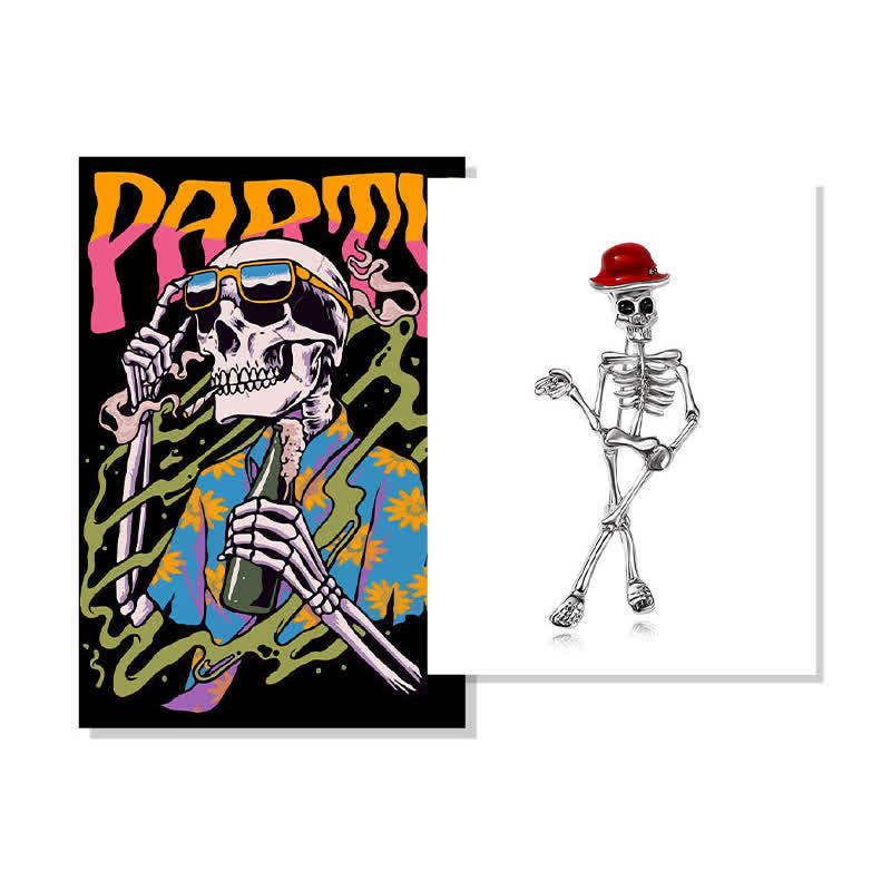 Broche en émail représentant un crâne de squelette horrifique et cool