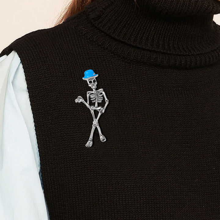 Broche en émail représentant un crâne de squelette horrifique et cool