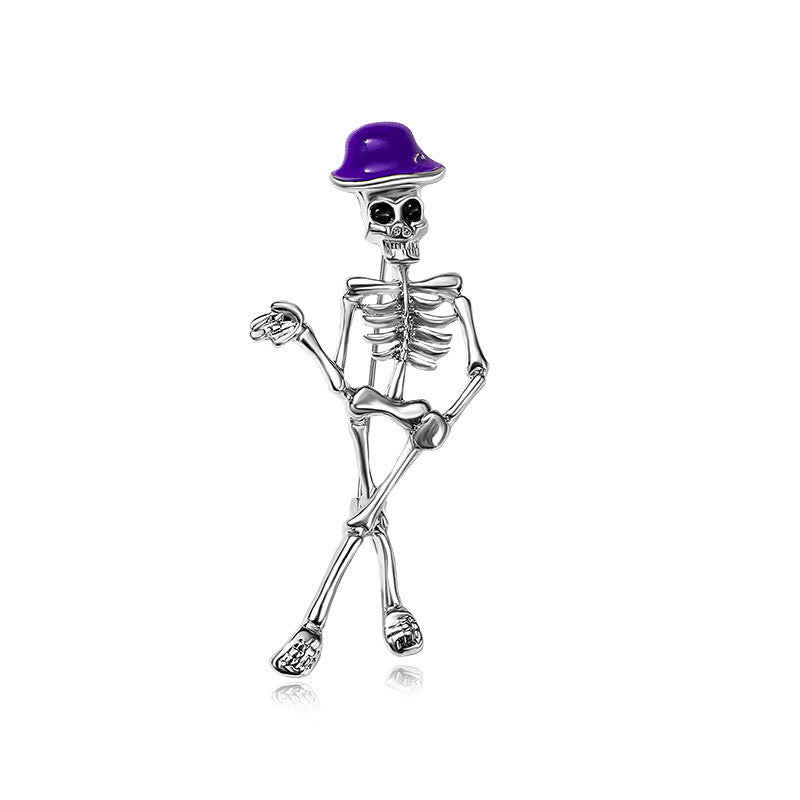 Broche en émail représentant un crâne de squelette horrifique et cool