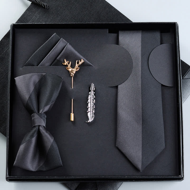 Lot de 5 nœuds papillon à fermeture éclair pour homme, couleur noire et grise, coffret cadeau