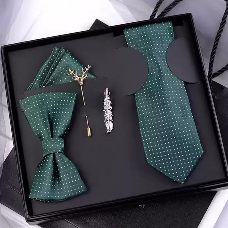 Lot de 5 nœuds papillon à pois blancs vert foncé pour homme, coffret cadeau