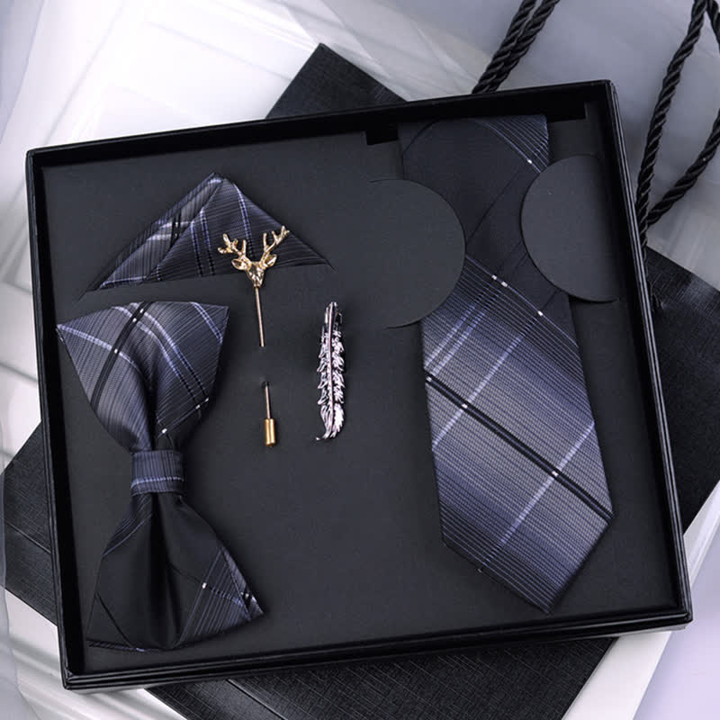 Coffret cadeau de 5 nœuds papillon à carreaux dégradés noirs et gris pour homme