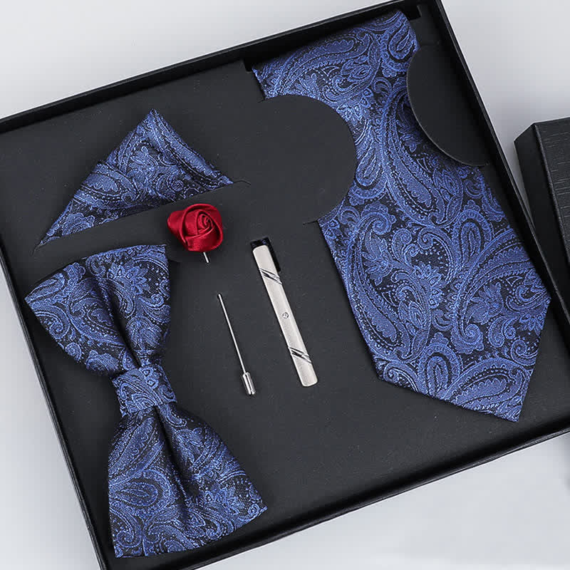Coffret cadeau de 5 nœuds papillon luxueux bleus et noirs pour hommes