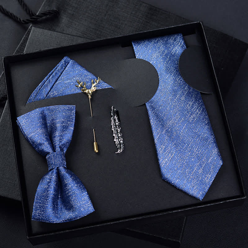 Lot de 5 nœuds papillon en sergé bleu pour homme avec fermeture éclair et coffret cadeau