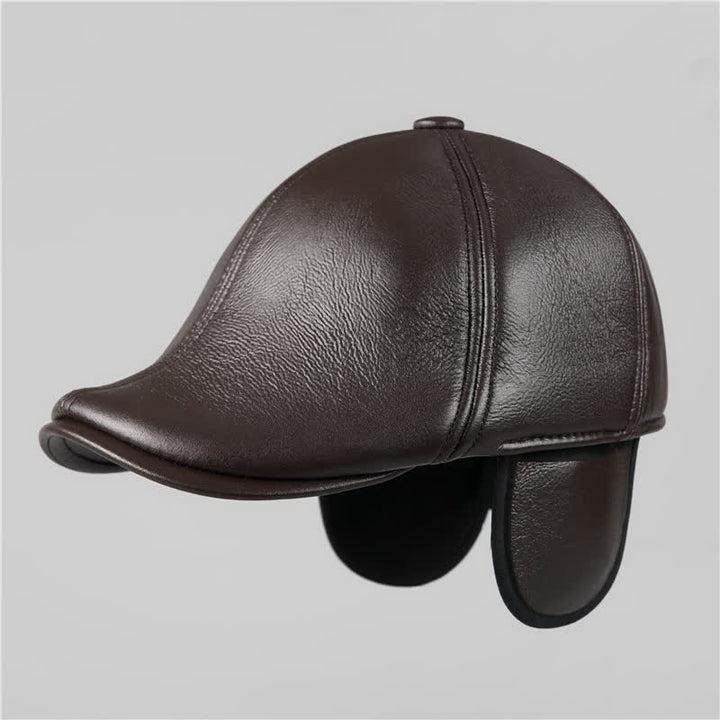 Béret en cuir avec cache-oreilles chauds et bonnet en lierre noir