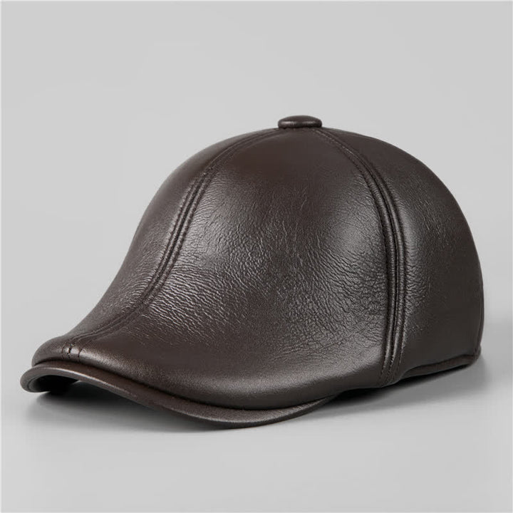 Béret en cuir avec cache-oreilles chauds et bonnet en lierre noir