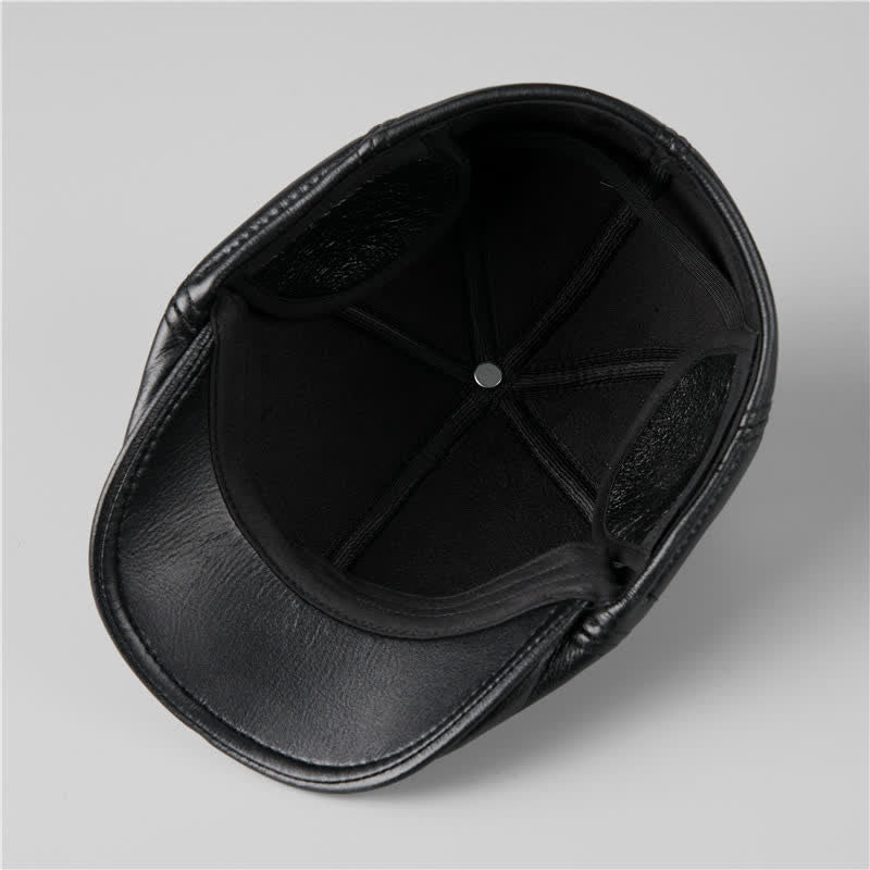 Béret en cuir avec cache-oreilles chauds et bonnet en lierre noir