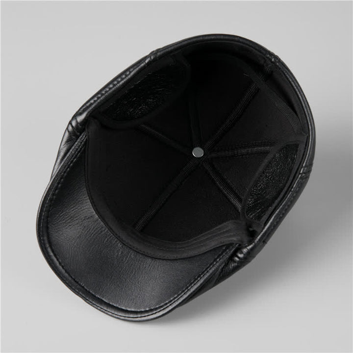 Béret en cuir avec cache-oreilles chauds et bonnet en lierre noir