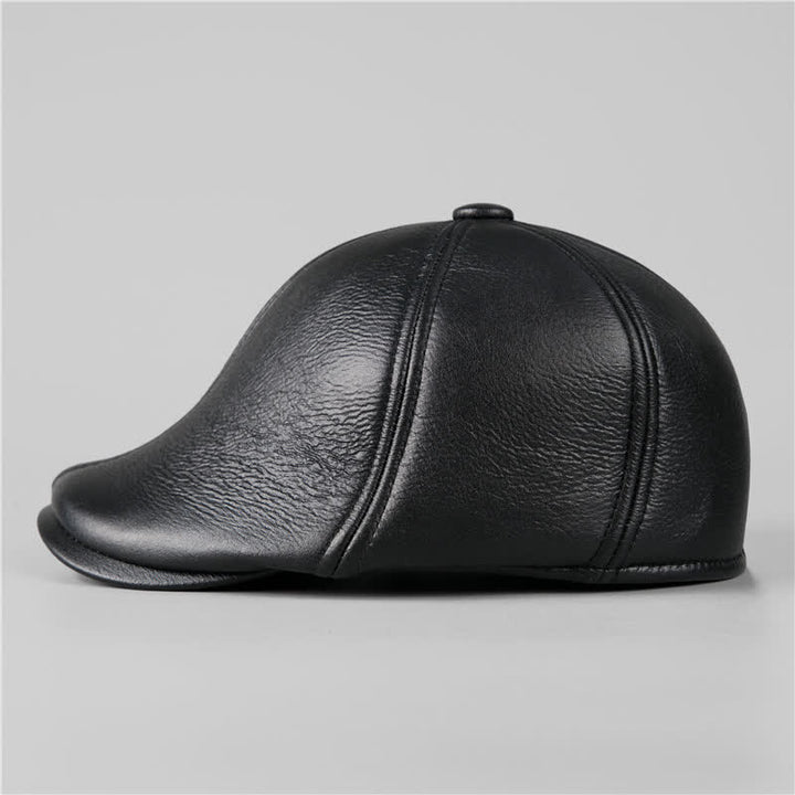 Béret en cuir avec cache-oreilles chauds et bonnet en lierre noir