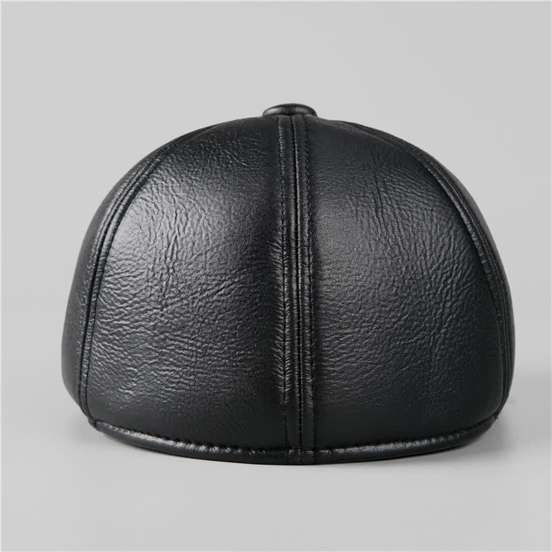 Béret en cuir avec cache-oreilles chauds et bonnet en lierre noir