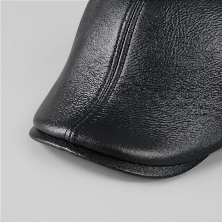 Béret en cuir avec cache-oreilles chauds et bonnet en lierre noir