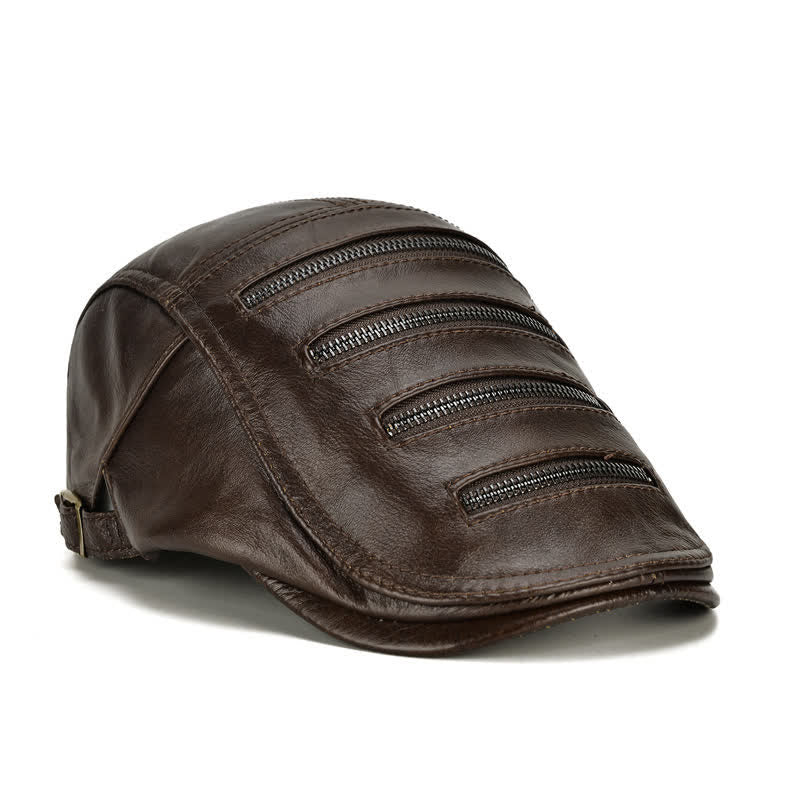 Béret en cuir avec fermeture éclair horizontale